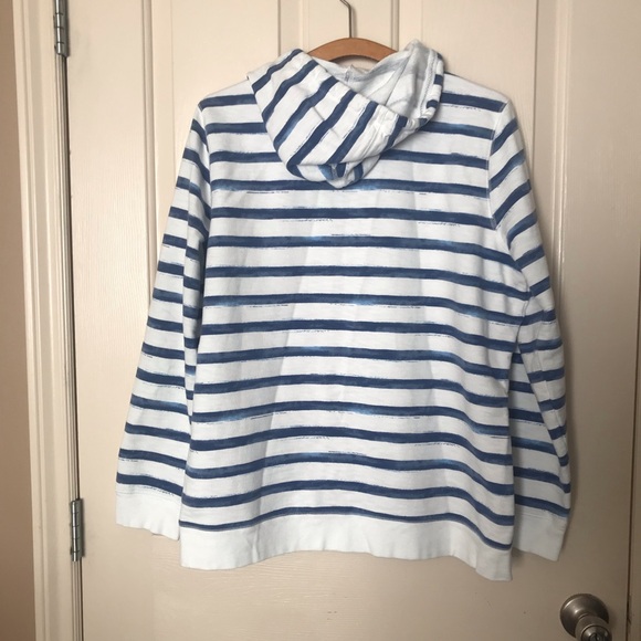 L.L. Bean Organic Cotton Blue and White Striped Hoodie Nautical Style Size XL - Picture 2 of 12